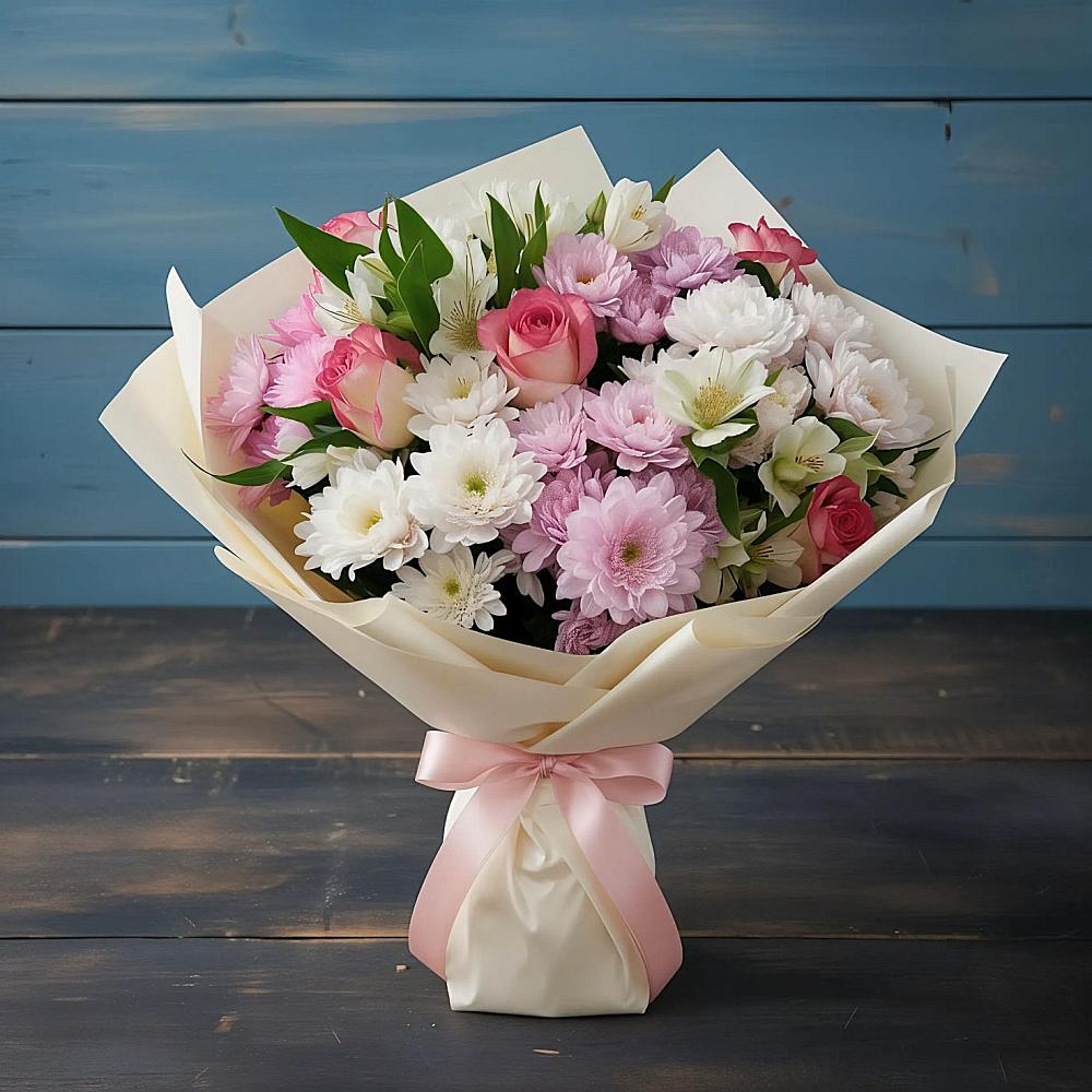 Букет цветов из: Хризантемы, Альстромерии и Розы в Урмарах